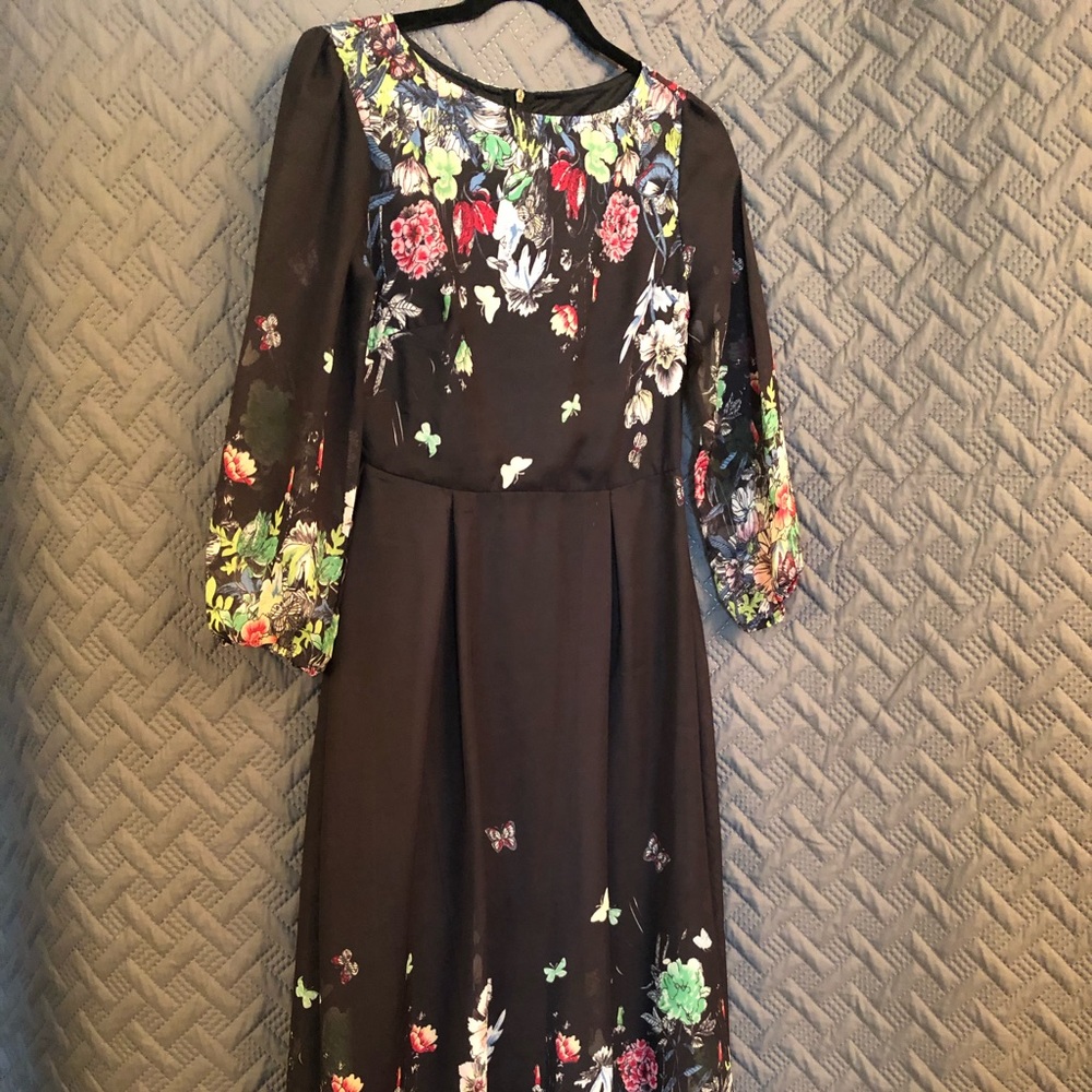 Long polyester sheer floral dress with slip